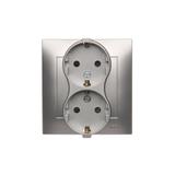 Simon 54 Gniazdo Schuko z przesłonami podwójne 16A z. śrub. srebrny mat