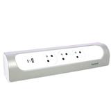PRZEDŁUŻACZ NAROŻNY 3X2P+Z, USB A+C, BEZ PRZEWODU (WIELOGNIAZDOWY BLOK PRZENOŚNY) - BIAŁY/ALUMINIUM,