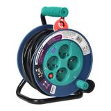 Przedłużacz bębnowy MINI 4 gniazda metalowy stojak polwinit H05VV-F 3x1mm2 długość 15m turkusowy OR-