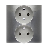 Simon 54 Gniazdo z/u podwójne z f. niezm. faz z przesłonami 16A z. śrubowe. monoblok srebrny mat