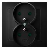 AS Gniazdo podwójne z uziemieniem z przesłonami torów prądowych, kompletne z ramką - kolor czarny me