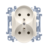Simon 10 Gniazdo z/u podwójne z przesłonami 16A z. śrub. krem