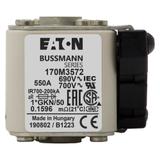 FUSE 550A 690V 1*GKN/50 AR UC Wkładka szybka 550A AC 690V rozmiar 1 45x59x51 mm aR, 170M3572 EATON