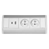 Gniazdo meblowe narożne 2xUSB kuchnia biało-srebrne OR-GM-9039/W-G VIRONE