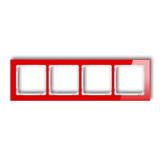 DECO Ramka uniwersalna poczwórna - efekt szkła (ramka: czerwona; spód: biały)