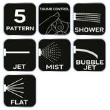 Zraszacz wielofunkcyjny, 5 funkcji, z płynną regulacj, metalowa tarcza