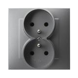 SZAFIR Gniazdo podwójne z uziemieniem kompletne z ramką - kolor szary mat