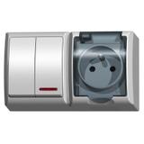 FALA Łącznik dwugrupowy świecznikowy z podświetleniem + gniazdo pojedyncze wieczko przezroczyste - k