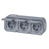 NOWE PLEXO - GNIAZDO SCHUKO 3X2P+Z POZIOME KOMPLET NATYNKOWY 16A-250V SZARE 069743L LEGRAND
