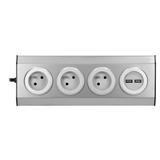 Gniazdo meblowe kuchenne z ładowarką USB montowane na rzepy z przewodem 1,5m - 3x2P+Z 2xUSB INOX FS-