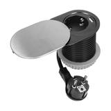 Gniazdo meblowe O6cm, wpuszczane w blat z przesuwną pokrywką, ładowarką USB i przewodem 1,9m, 1x2P+Z