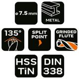 Wiertło do metalu HSS-TiN 7,5mm GRAPHITE 57H144 GTX 57-144 GTX Poland