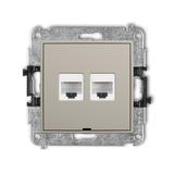 ICON Mechanizm gniazda komputerowego podwójnego 2xRJ45, kat. 6, 8-stykowy, bez pola opisowego taupe