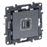 NILOE STEP - GNIAZDO USB 3A TYP A+C - MECHANIZM Z PLAKIETKĄ KOLOR STALOWY, Legrand