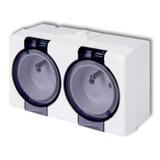 SENIOR Gniazdo podwójne z uziemieniem 2x(2P+Z) (klapka dymna) biały