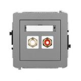 DECO Mechanizm gniazda podwójnego RCA (typu cinch - biały i czerwony, pozłacany) szary mat