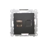 Simon 54 Gniazdo komputerowe pojedyncze RJ45 kategoria 6 ekranowane z przesłoną przeciwkurzową czarn