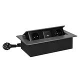 Gniazda meblowe wpuszczane w blat z płaskim frezowanym rantem, ładowarką USB i przewodem 1,5m, 2x2P+