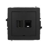 DECO Gniazdo pojedyncze HDMI 2.0, 4K + gniazda komp. poj. 1xRJ45, kat. 5e, 8-stykowy, bez pola opisowego czarny mat 12DGHKBO 12DGHKBO-45e KARLIK
