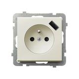 SONATA Gniazdo pojedyncze z uziemieniem z przesłonami torów prądowych, z ładowarką USB - kolor ecru