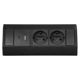 Gniazdo meblowe 2x2P+Z (Schuko), 2xUSB (typ A+C; 2,4A), czarne