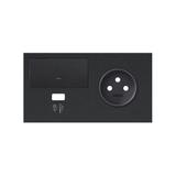 Simon 100 Panel 2-krotny: 1 gniazdo+1 klawisz+1 ładowarka USB (prawa strona) czarny mat