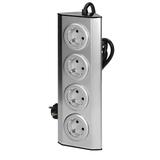 Gniazdo meblowe, kuchenne montowane na rzepy 4x2P+Z schuko, INOX z przewodem 1,5m. FS-2(GS) ORNO