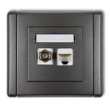 FLEXI Gniazdo antenowe poj. typu F (SAT) + gniazdo komp. poj. 1xRJ45, kat. 5e, 8-stykowe grafitowy