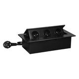 Gniazdo meblowe wpuszczane w blat z płaskim frezowanym rantem i przewodem 1,5m, 3x2P+Z, czarne