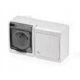 Wyłącznik BETA1, pojedynczy, schodowy z gniazdem BETA1, pojedynczym, 2P+Z,IP44, dymnym*