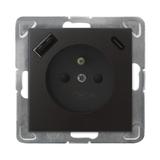 Gniazdo pojedyncze z uziemieniem z ładowarką A+C IMPRESJA ANTRACYT