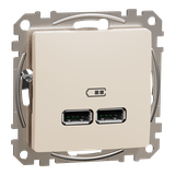 Sedna Design & Elements, gniazdo ładowania USB A+A 2,1A, beżowe