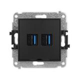 MINI Mechanizm gniazda podwójnego 2xUSB A-A 3.0, bez pola opisowego czarny mat