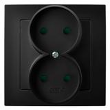AS Gniazdo podwójne z przesłonami torów prądowych, kompletne z ramką - kolor czarny metalik