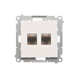 Simon 55 Gniazdo komputerowe podwójne RJ45 kategoria 6 ekranowane z przesłoną przeciwkurzową Biały mat T62E.01/111 KONTAKT