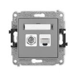 MINI Mechanizm gniazda antenowego poj. typu F (SAT) + gniazda komp. poj. 1xRJ45, kat. 6, 8-stykowy s