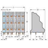 3-piętrowa listwa do pł. drukowanych 8-bieg. szara raster 7,5 mm /16szt./ WAGO