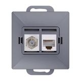 Gniazdo pojed. typu F + Gniazdo 1xRJ45 Cat6 Pearl, TV/F+RJ45/P, antracyt