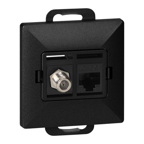 Gniazdo pojed. typu F + Gniazdo 1xRJ45 Cat6 Pearl, TV/F+RJ45/P, czarny