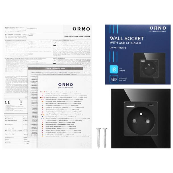 Gniazdo pojedyncze 2P+Z, USB-A + USB-C, PD, max. 20W, czarny
