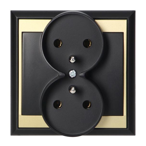 Gniazdo podwójne podtynkowe 2x2P+Z Luna, 16A, 250V, PT-6LR, czarny/złoty