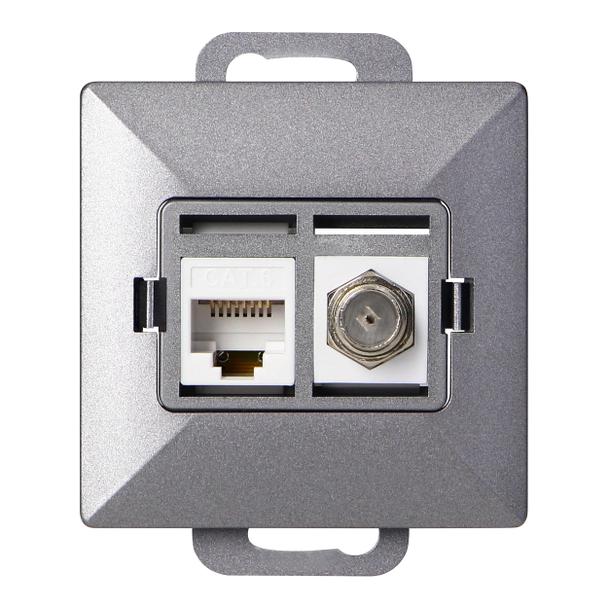 Gniazdo pojed. typu F + Gniazdo 1xRJ45 Cat6 Pearl, TV/F+RJ45/P, antracyt