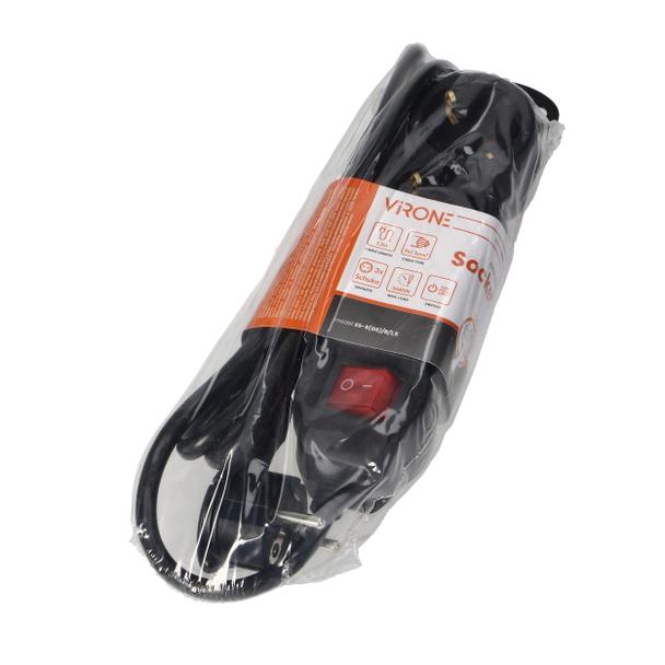 Przedłużacz 3-krotny 2P+Z (Schuko), z wyłącznikiem, 1,5m H05VV-F 3x1,5mm2, Imax=16A, płaska wtyczka,