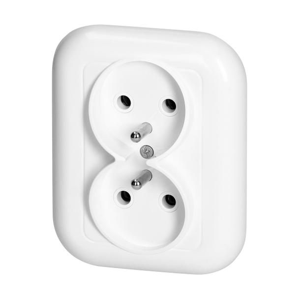 Gniazdo podwójne podtynkowe 2x2p+Z 16A, 250V, FAN, biały