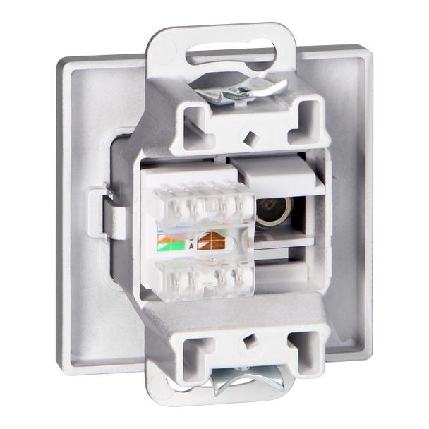 Gniazdo pojed. typu F + Gniazdo 1xRJ45 Cat6 Pearl, TV/F+RJ45/P, antracyt