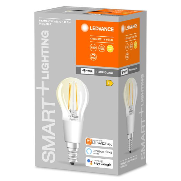 Żarówka LED E14 P40 4W = 40W 2700K Ciepła 470lm 300° Filament SMART+ WIFI Ściemnialna 4058075609778 LEDVANCE