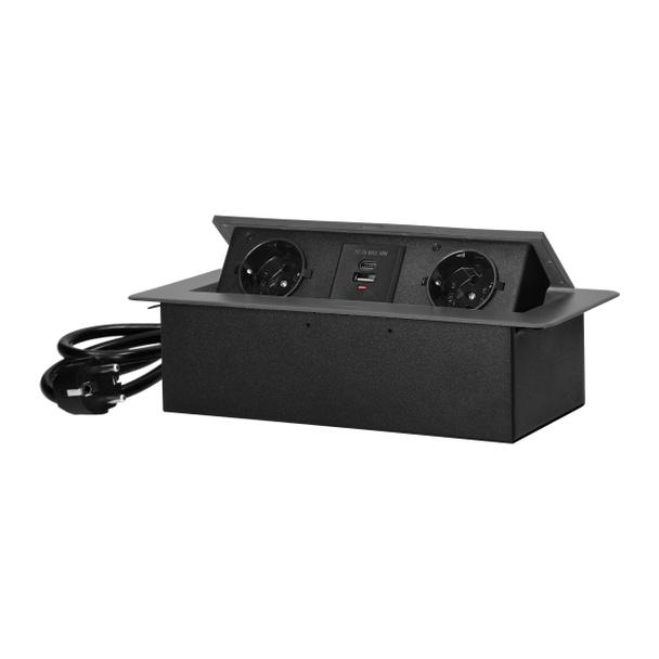 Gniazdo meblowe wpuszczane w blat z płaskim frezowanym rantem, ładowarką USB i przewodem 1,5m, 2x2P+ OR-GM-9035(GS)/GR ORNO
