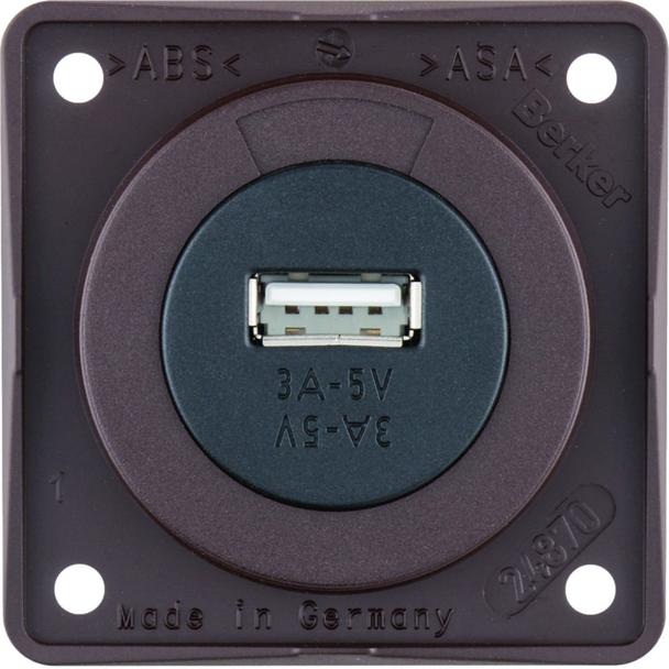 Integro Gniazdo USB ładowania pojedyncze, 12V, 3A; brązowy mat, mechanizm czarny