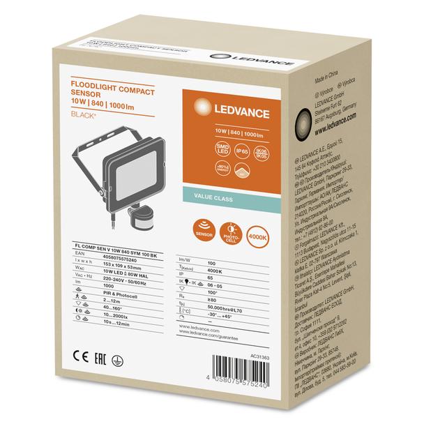 Naświetlacz LED FLOOD COMPACT SENSOR V 10W 840 SYM 100 BK 4058075575240 LEDVANCE