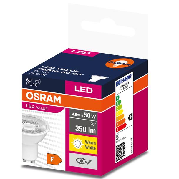 Żarówka led GU10 4,5W 350lm 60° 3000K ciepła biała VALUE OSRAM